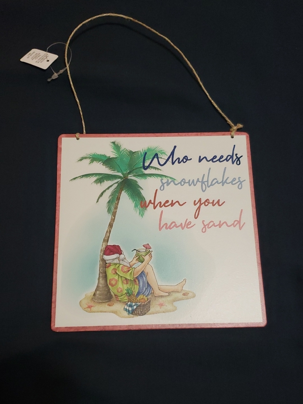 NWT-Beach Holiday Wall Sign - Palm Tree & Relaxing Santa
